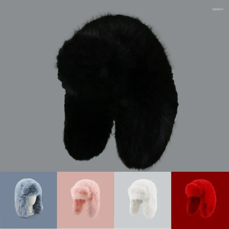 Berets 2023 Faux Fur Bomber Hats Outdoor Winter Warm Hat With Ear Flaps Man Women Luxury Thicken Earmuffs Protection