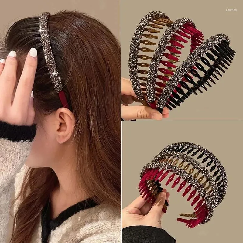 Accessoires de cheveux Twinkleli Rhingestone Flocking Colafs For Women Mesdies Couleur Solid Tented Nant Slip Bandband