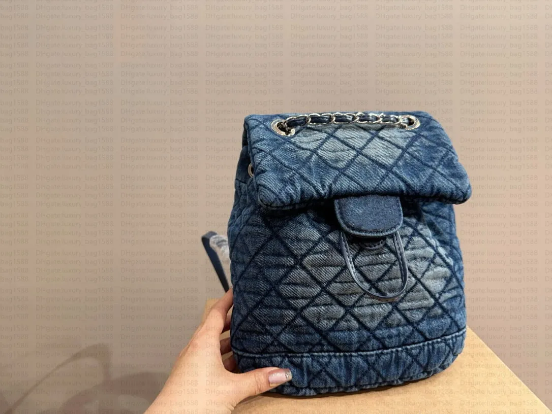 7A mirror quality denim backpack with diamond plaid pattern women chain shoulder bag vintage luxury shopping preferred commuting bag