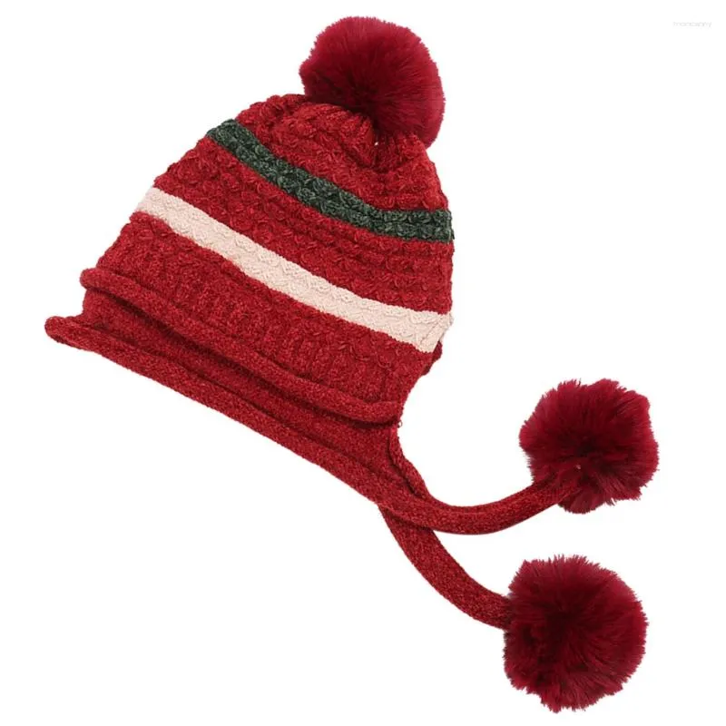 Bérets Femmes Wool Treed Hathear Headgear Warm Ski Hair Ball Decor for Adults Girls (Red)