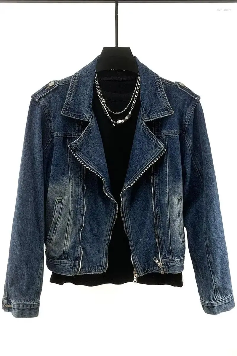 Men's Jackets American Style Retro Jacket Design Zipper Denim Blue Washed Stand Collar 2024 Spring Men Padded Y2K Outwear