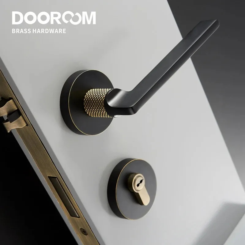Dooroom Brass Door Lever Mute Black Gold Interior Bedroom Bathroom Wood Door Lock Set Dummy Handle Knob 231222