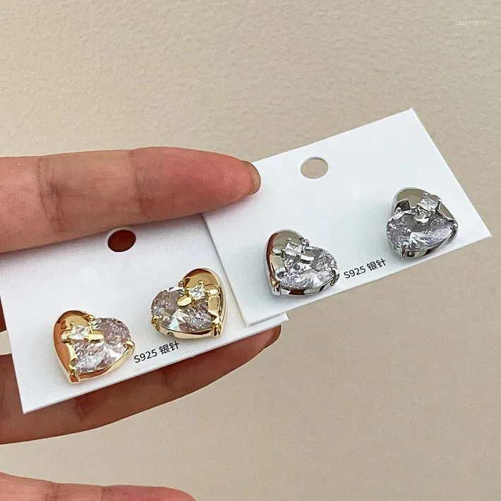 Stud Earrings Design South Korea Style Fashion Love Heart Crystal For Women Sweet Charms Pierced Ear Jewelry Gift
