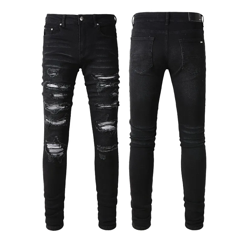 AMIRJ Jeans de luxe Designer Jeans Patch Même style que les célébrités des pantalons extensibles pour hommes Purple Ripped Fashion Brand Amirs Jeans