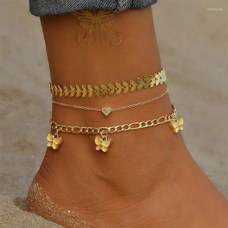 Anklets Gold splowany wielowarstwowy motyl Anklet Love For For Women