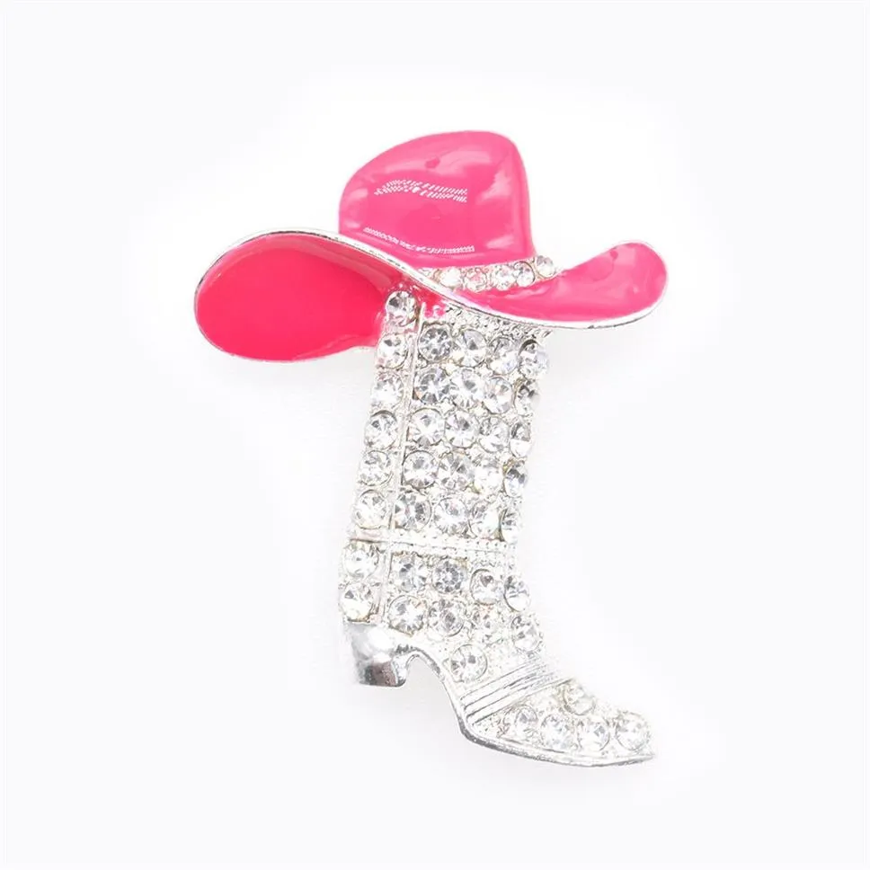 10st 50mm cowboy stövlar med hatt brosch stift silver ton klar rhester rosa emalj trendiga sko smycken bröllopsstift för 2918