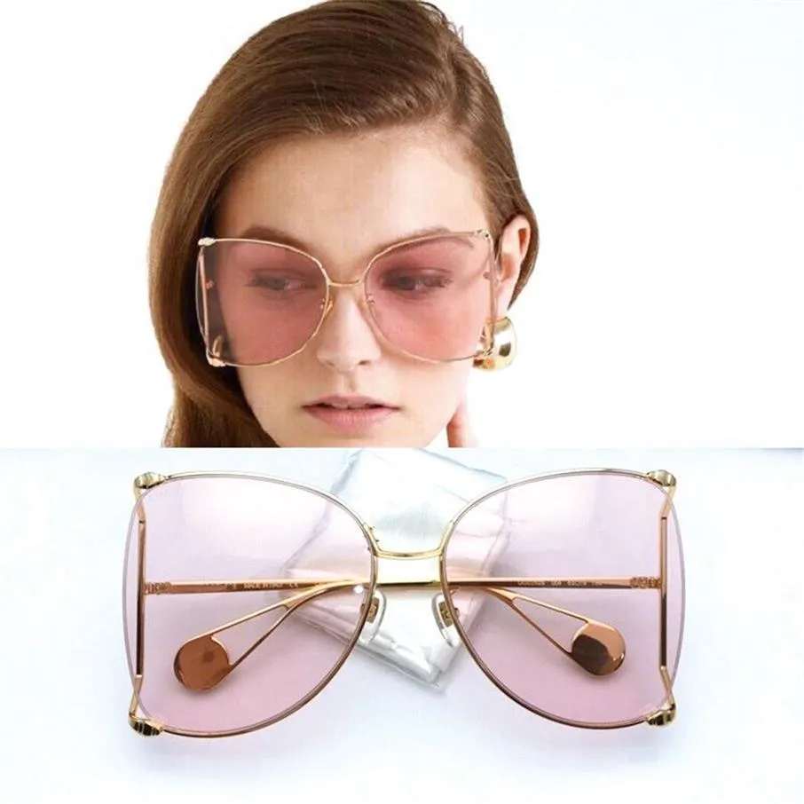 高級デザイナーサングラスクリアラウンドグラス女性クラシックオプティクス眼鏡ビッグメタルフレーム透明レンズパールアイウェアorname292a