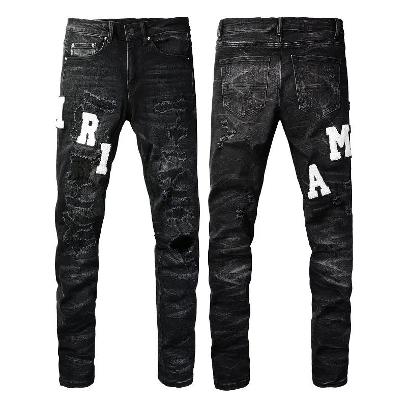 Amirj Jeans, Luxus-Designer-Patch, gleicher Stil wie Prominente, Herren-Stretchhose, Modemarke, passend für Amirs, lockere, gerade Le