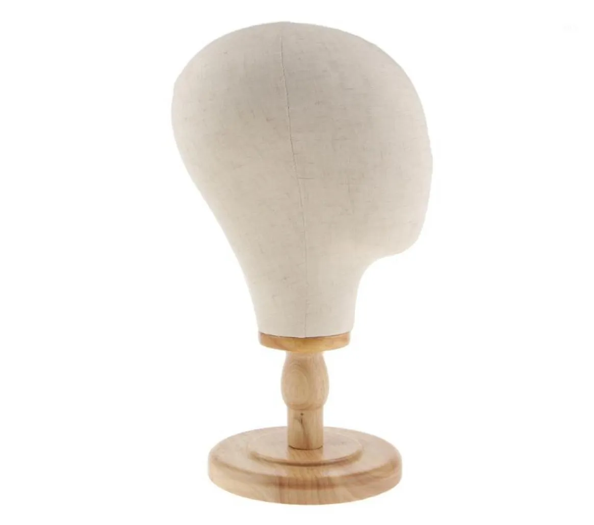 Pouces en toire en liège de bloc de bloc de mannequin mannequin wig fait du chapeau affichage avec un support en bois beige2659114