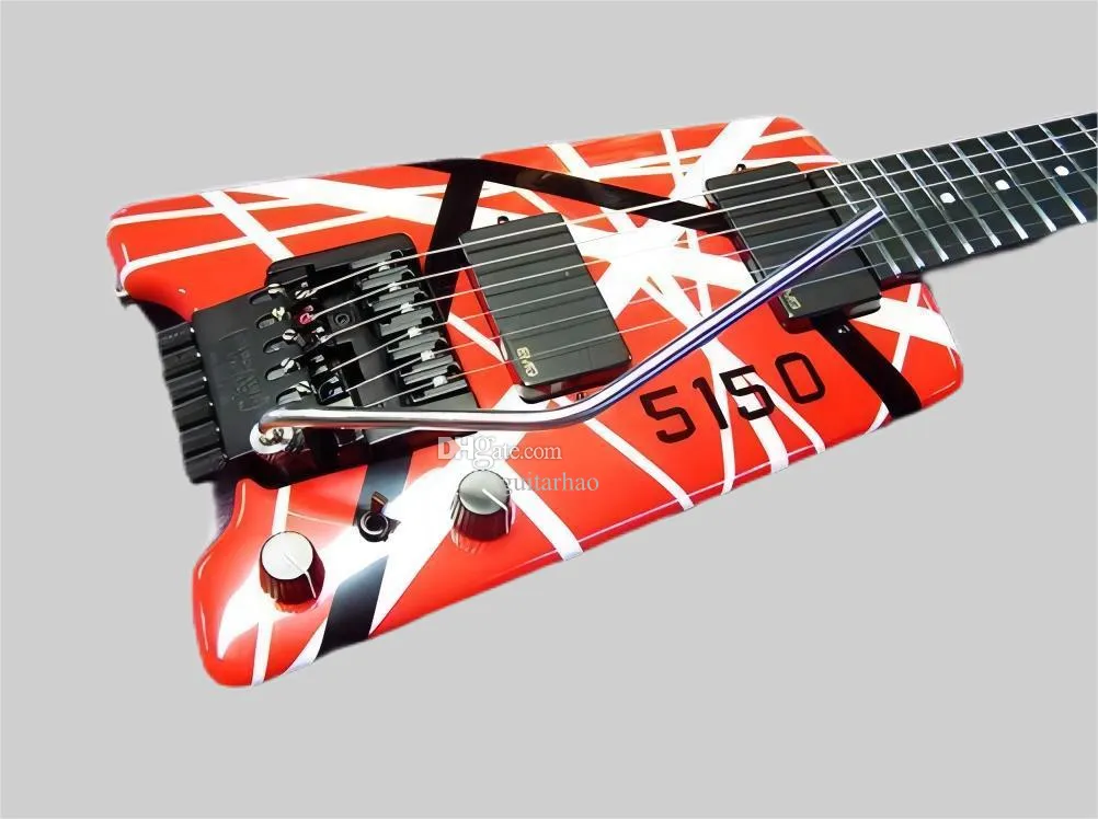 Stok Eddie Edward Van Halen 5150 Kırmızı Beyaz Siyah Band Başsız Elektro Gitar Miyoelektrik Pikap Trill Köprüsü Siyah Donanım 258