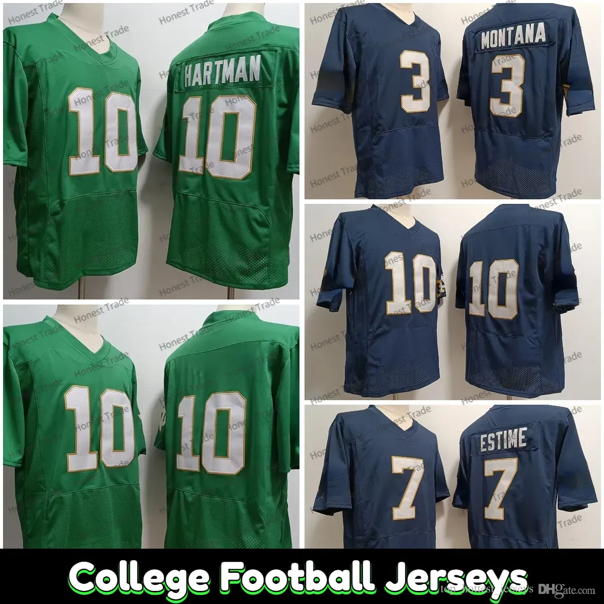 10 Sam Hartman Jersey 7 Audric Estime Joe Montana Notre Mens College Football Maglie Ed NESSUN NOME