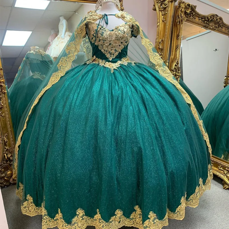Green Emerald Quinceanera Dresses For Girl V Neck Off... From  Missweddingdress, $293.18 | DHgate.Com