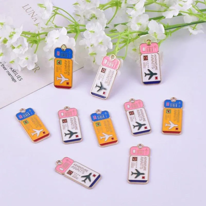 Charms 10st Commemorative Ticket Airplane Alloy Pendants for DIY Jewelry Earring Armband Bag Accessory