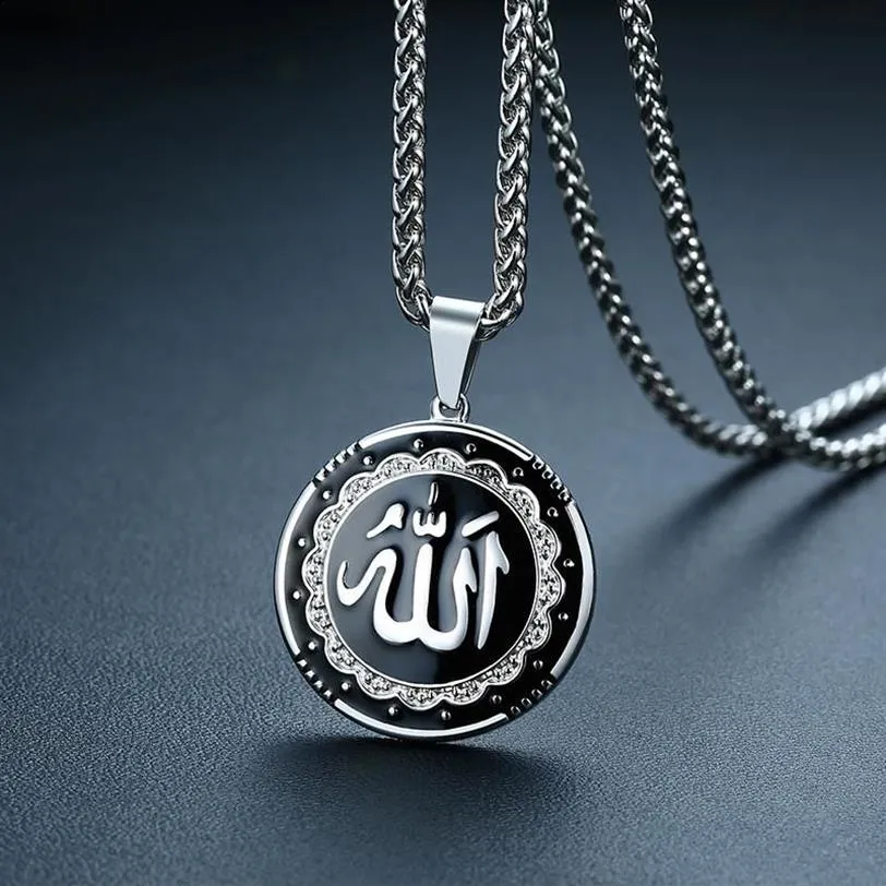 Nouvelle arrivée Gold Silver Color en acier inoxydable arabe islamique Dieu pendentif collier de femmes musulmanes bijoux 240