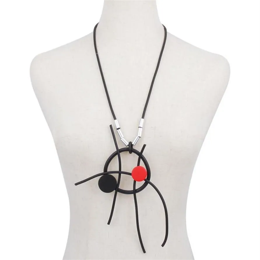 Red Wood Bead hanger ketting statement metaal holle buis ketting rubber vrouwelijk lichtgewicht originele sieraden ketens241v