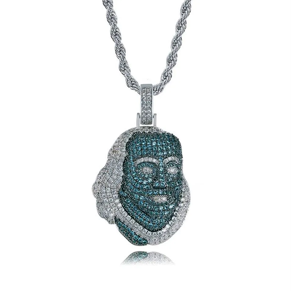 Blueface Benjamin pieza colgante de circón hip-hip-hipster collar de cadena bling joyas de cobre con oro de 18 km enchapado 354m