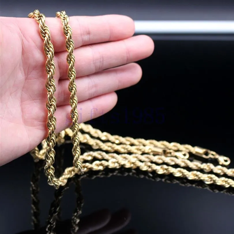 18K IP Gold Plated 24inch Rope Chain 6mm 7mm Rostfritt stål Necklace Herrstil199q