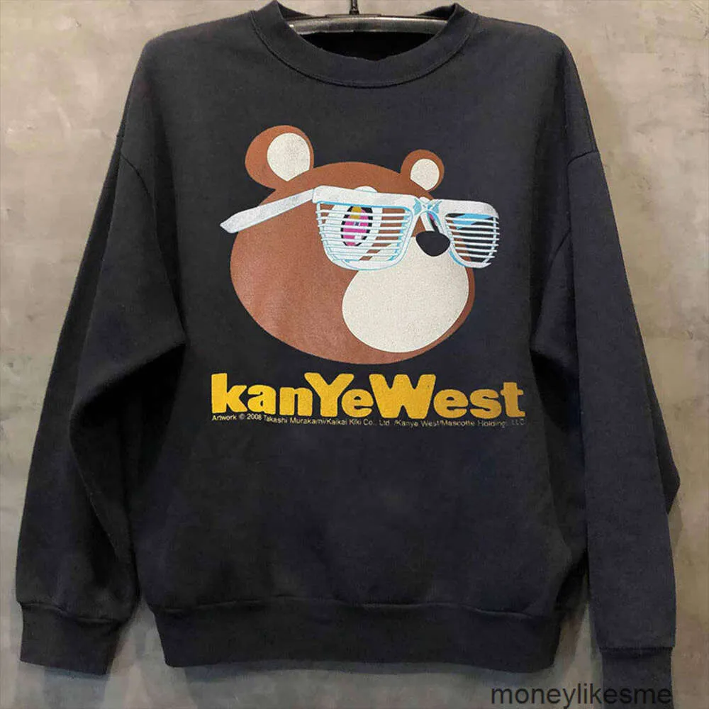 Herren Sweatshirts Designer Hoodies Mode Streetwear Kanyes West Dropped Out of School Little Bear Trendy Br Rundhals-Hoodie American Street Texture Long gedruckt