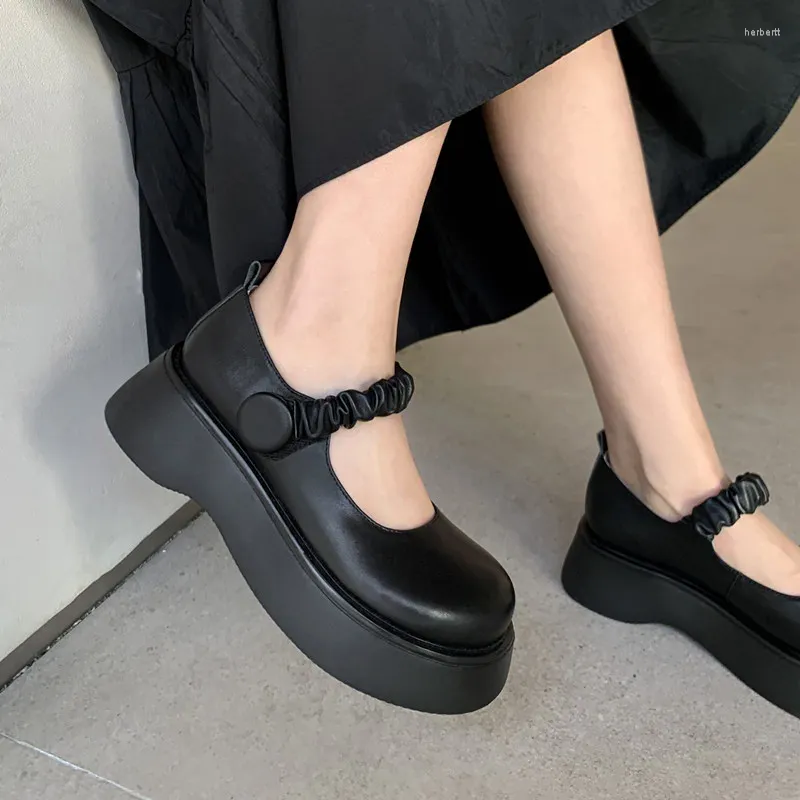 Chaussures habillées en cuir authentique en cuir épaisse plate-forme de semelle épaisse talons épais