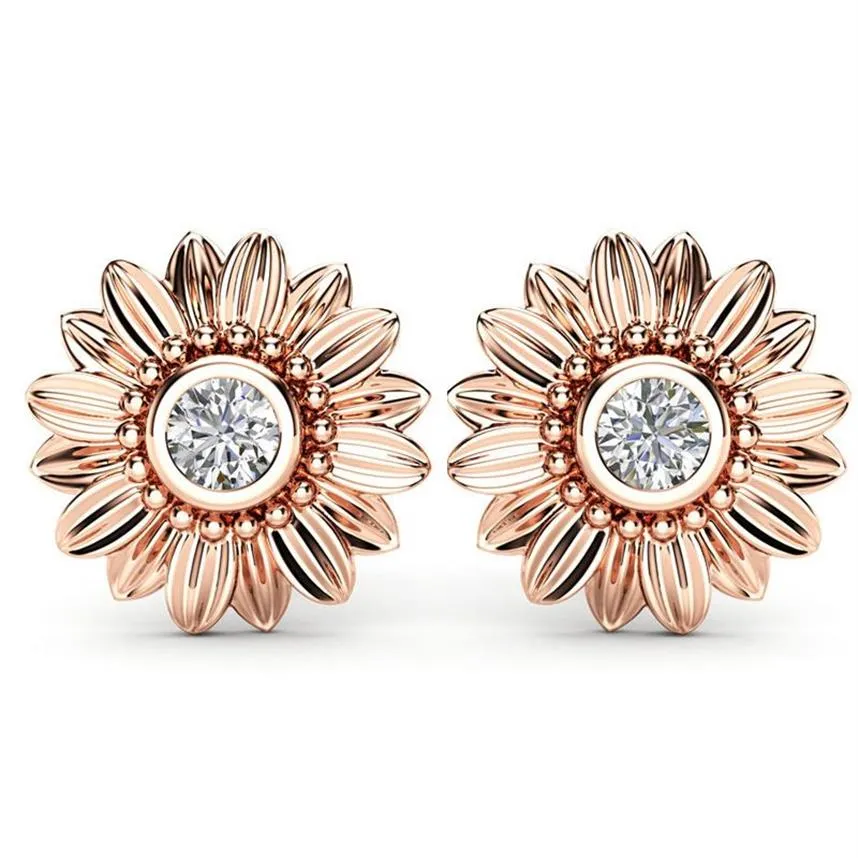 CZ Eares de pedra Jóias de moda Brincos de cristal para mulheres Bijoux Gold Silver Color Sunflower Declaração de girassol New3025