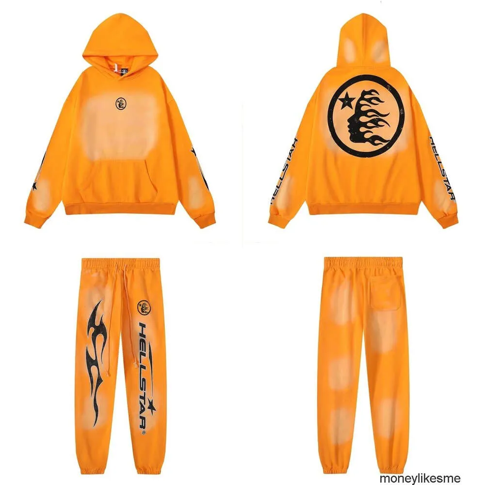 Moletons masculinos capuzes de gole de rua moda de rua da moda hellstar fogo laranja lama de lama de lavagem de lavagem desgastada suéter de capuz de capuz puro masculino masculino pullover jaqueta