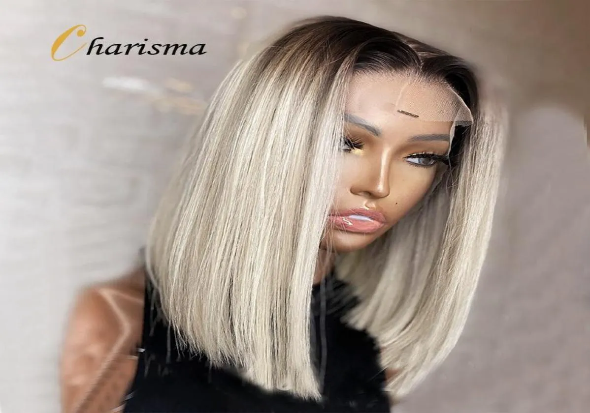 Syntetiska peruker karisma spets fram peruk ombre blond mellersta del kort foir kvinnor värmebeständigt fiber hår5650018