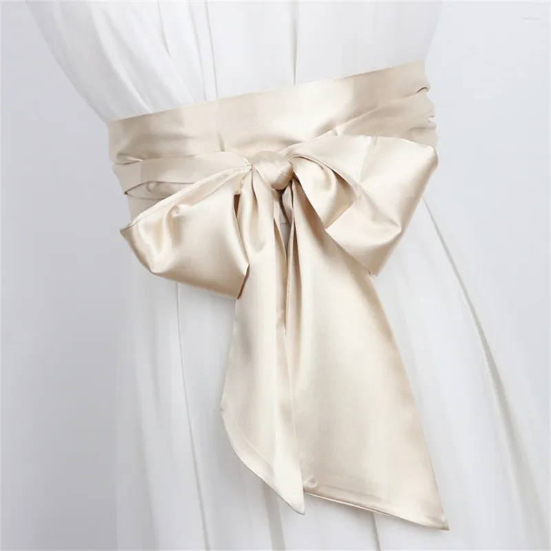 Bälten 1pcs damer Solid Color Silk Scarf Belt Women's All-Match Decoration Long Ribbon Bowknot Midjeband GIRGEN