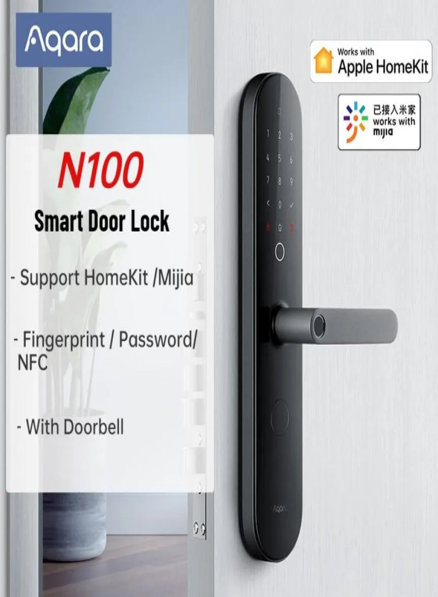 AQARA N100 Smart Door Lock Impressão digital NFC Senha desbloquear o trabalho doméstico inteligente com o aplicativo Apple HomeKit Mijia com a campainha 2010137295042