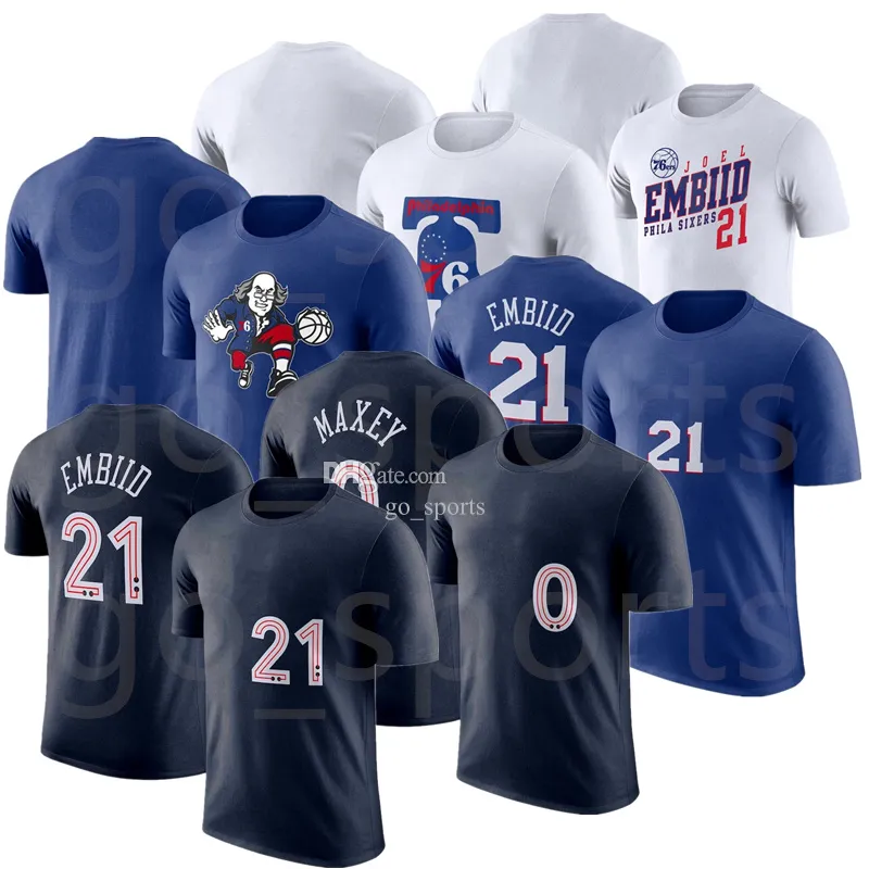 Mentes femmes Fans de marque Shirts de basket-ball 21 Embiid 0 Maxey Tops Tees Adult Lady Sport T-shirt à manches courtes American Street Casual Casual