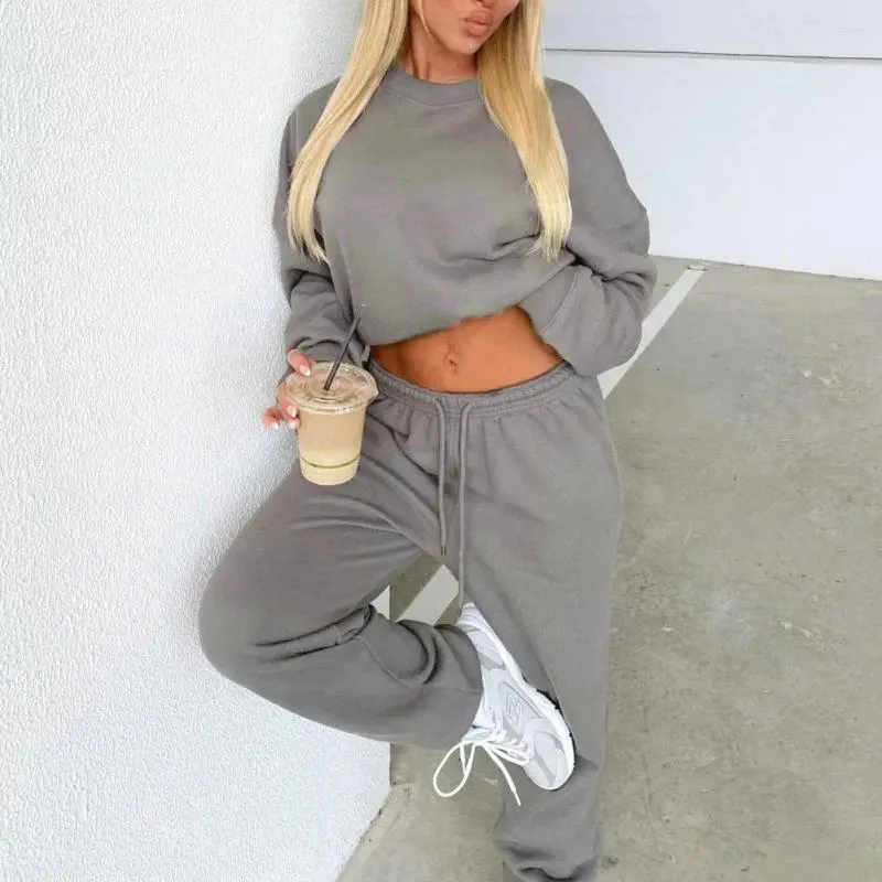 Kvinnors tvådelade byxor bredbensbyxor för kvinnor Stylish Surthirt Lounge Set Comfy Two-Piece Suit med baggy sweatpants hem