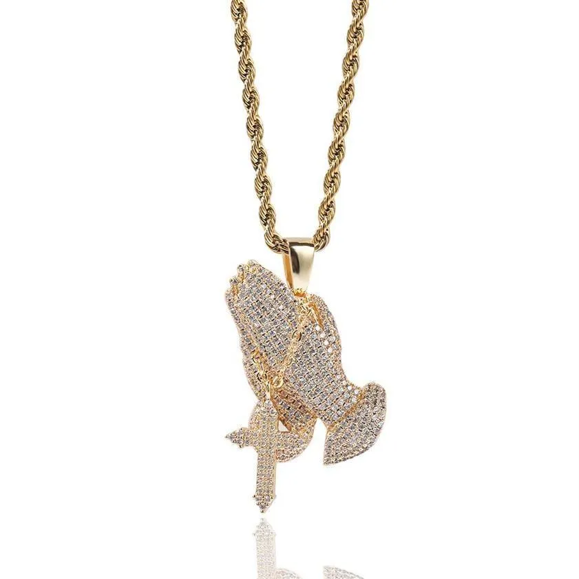 Colliers pendants Iced Out Priant Hands Collier Mentiers Gold Hip Hop Bijoux 187i Drop livraison Bijoux Pendants Ott32