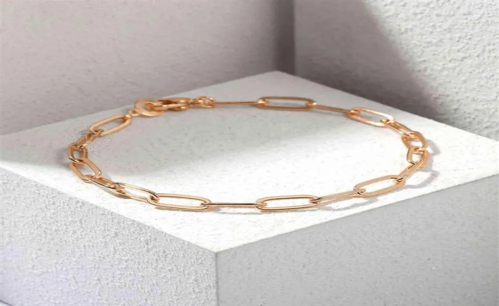 4mm Womens Girls Paperclip Rolo Link Bracelet 585 Rose Gold Filled Chain Fashion Jewelry Accessories Gifts 20cm Dcb60299P5893059