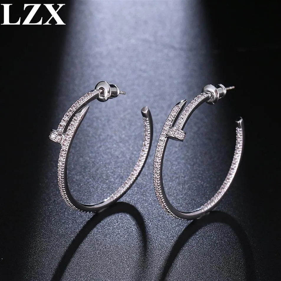 LZX Nuovi orecchini a loop rotondo alla moda di trendy color bianco colore oro di lusso zirconia cubica orecchini a cerchio asfaltato per donne gioielli di moda202k202k