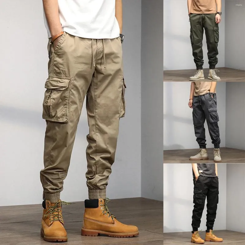 Calças masculinas Moda de algodão solto de algodão Lace Up Cintura elástica Troushers Geral de jeans cargo de jeans