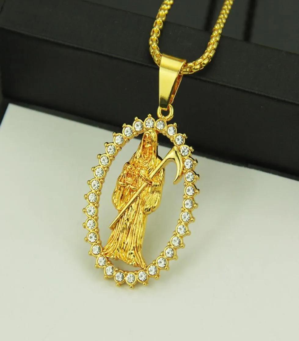 New Arrival Halloween Diamond Hollowed Skeleton Portrait Gold Silver Pendant Necklace Chain Hip Hop Jewelry Gifts for Men and Wome7767440