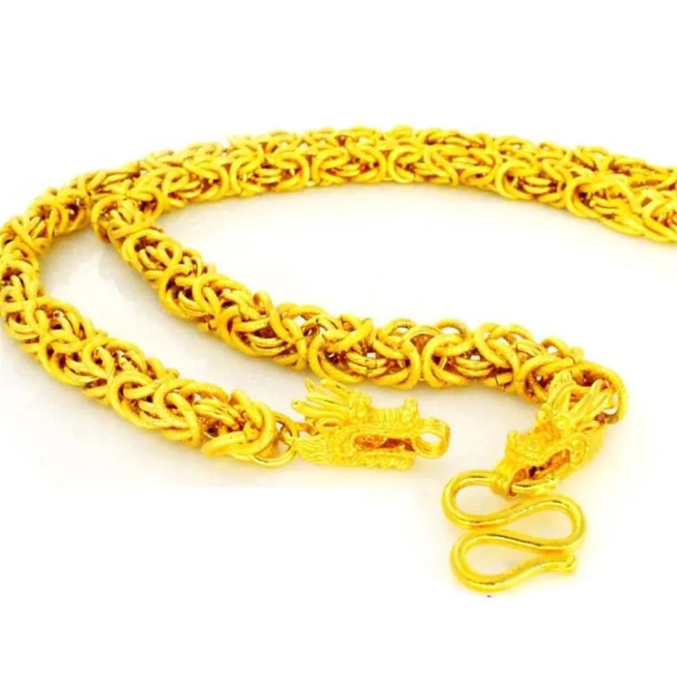 Imitation Yellow Gold Chain Necklace Men Dragon Head Grain Line Placer Golden Thailand Chains for Mens 60cm2547