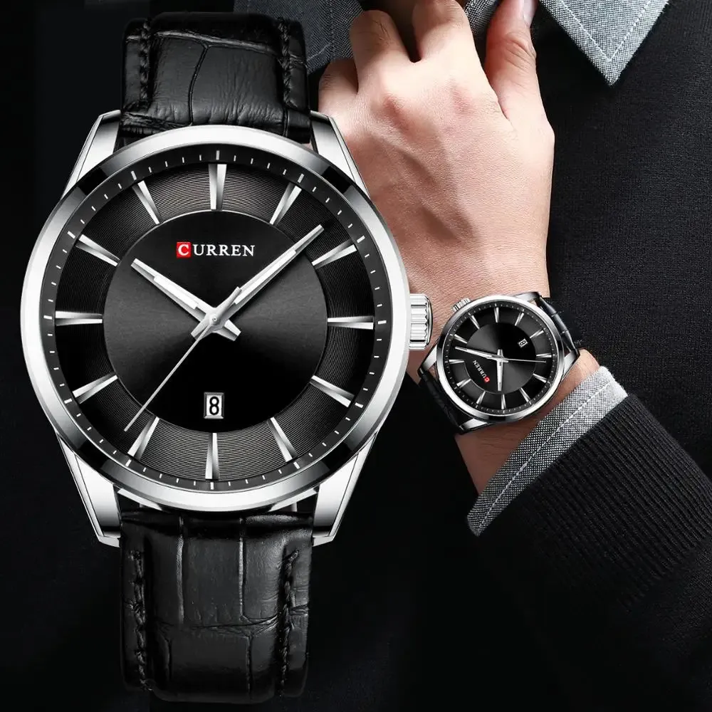 Curren kwarcowe zegarki dla mężczyzn skórzane paski na rękę na rękę Top Luksusowy marka Business Business Men's Clock 45 mm ELOJ HOMBRES 231225