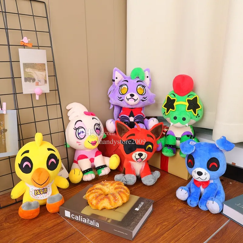 6 Stijlen 20-25 cm Nieuwe Ster FNAF Pluche Spelkarakter Freddy's Vrienden Krokodil Pop Schattig Zittend Wolf Kuiken Puppy Knuffels Kerst Kindercadeau Speelgoed Geschenken