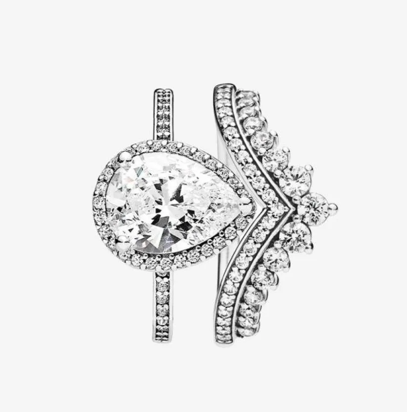 Princess Wish Wishdrop Ring Set Top Fashion 925 Sterling Silver Women Wedding Jewelry CZ Diamond Rings Original Box8342361