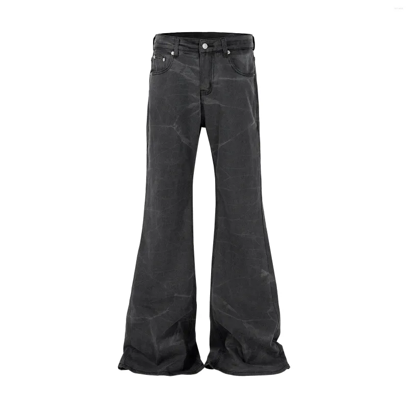 Jeans masculinos streetwear lavado onda de água modelado micro queimado para homens calças retas hombre casual baggy denim calças