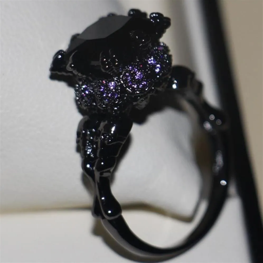 Victoria Wieck Cool Vintage Jewelry 10KT Черное золото, заполненное черным кубическим цирконием Женское свадебное череп кольцо подарка 5-11315o