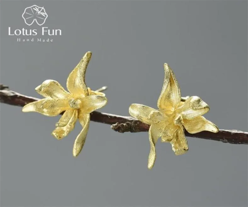 Lotus Fun élégant Iris fleur boucles d'oreilles en argent Sterling 925 véritable boucles d'oreilles en or 18 carats pour les femmes à la main concepteur de bijoux fins 222524029