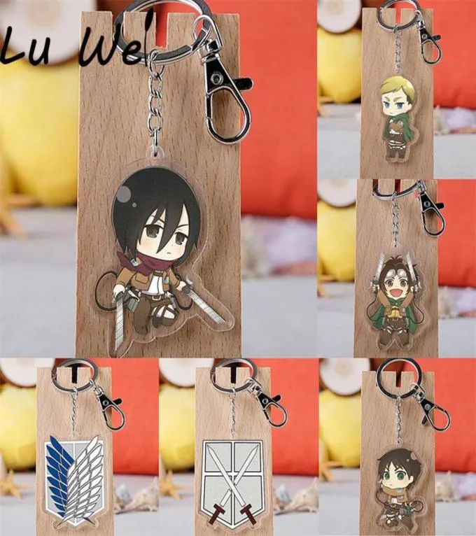 Anime Keychain Attack on Titan Women Keychains Acrylic Men Key Chain Pendant Accessories Cartoon Key Ring Friends Gift Jewelry Y032984042