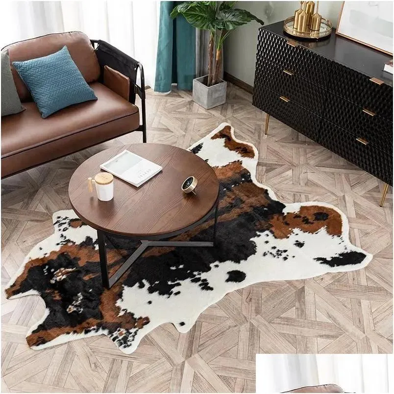 Carpets Carpets Cowe Rug Cow E Carpet For Living Room Bedroom Print Polyester Faux Fur Rugs Artificial Animal Skin Home Decorcarpets Drop