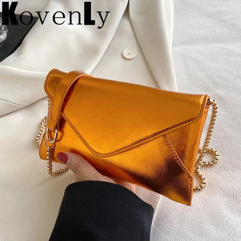 Sacs Messager Sacs pour femmes Gold Shiny Evening Party Party Handsbag and Purse Fashion Enveloppe Hand Wallet Metal Chain Women Bag de femme