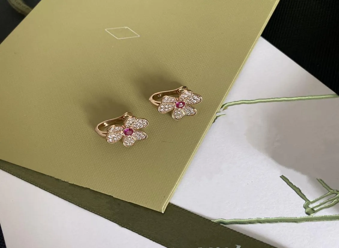 2022 luxo feminino trevo studs rosa ouro clássico flor marca pérola brincos vermelho meninas jóias presente para festa wedding4545651