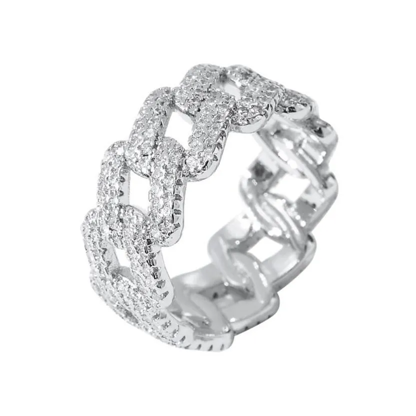 Cluster anneaux hip-hop zircon chain cubain ring cuivre micro-alimentaire électroplate de la personnalité de la personnalité d'or réelle hommes 10 mm2780