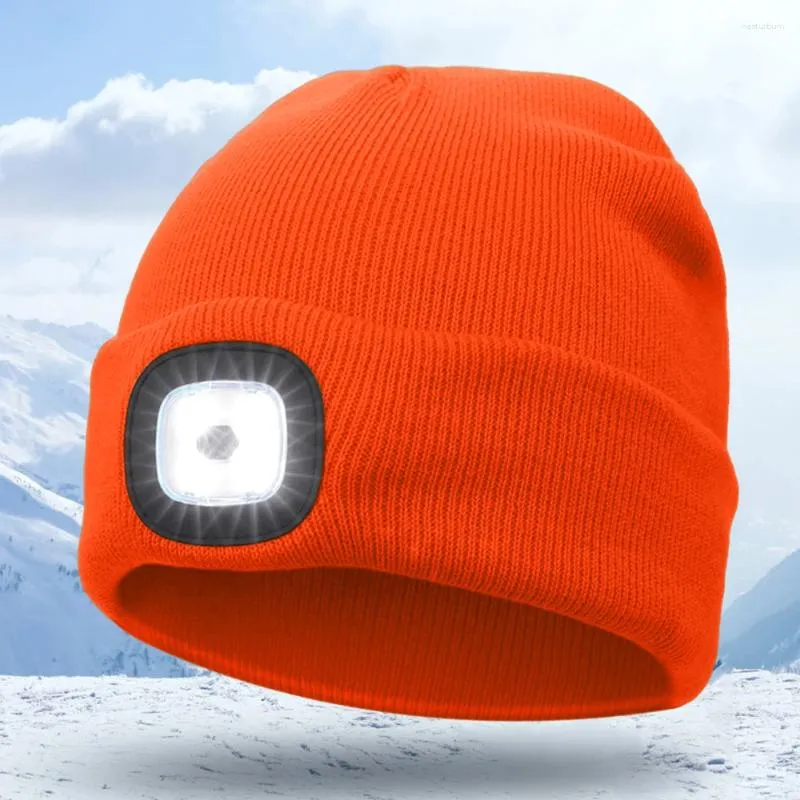Berets USB Rechargeable Hands Free Headlamp Cap With 3 Brightness Levels 4 LED Beanie Hat Gift For Men Women Teens Running Hiking