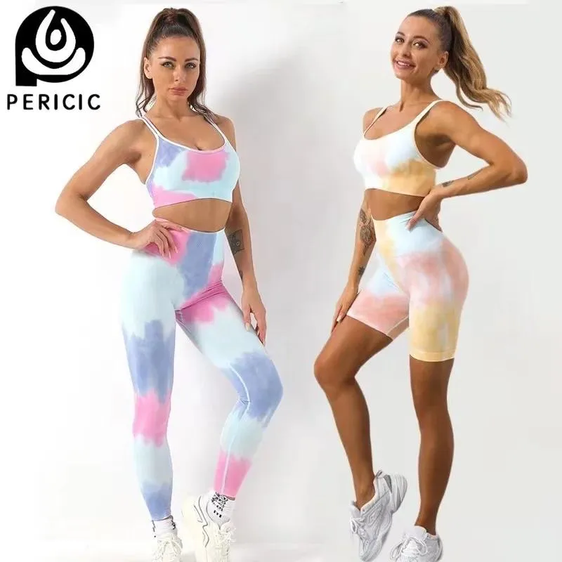 Tassen Pericic Tie Dye Dames Sportset Gym Yoga Sportbeha Fiess Naadloze legging Workout 2-delige set Dames Yogakleding Sportkleding