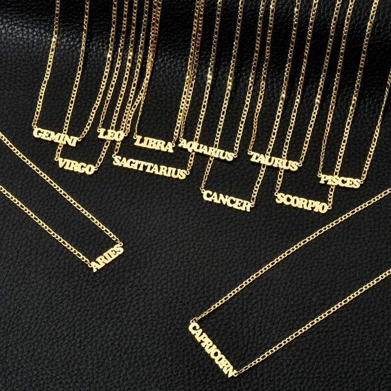 12 costellazioni zodiacali 14k pendenti in oro giallo collane per donna uomo colore dorato catena Figaro lettera gioielli di moda regali di compleanno